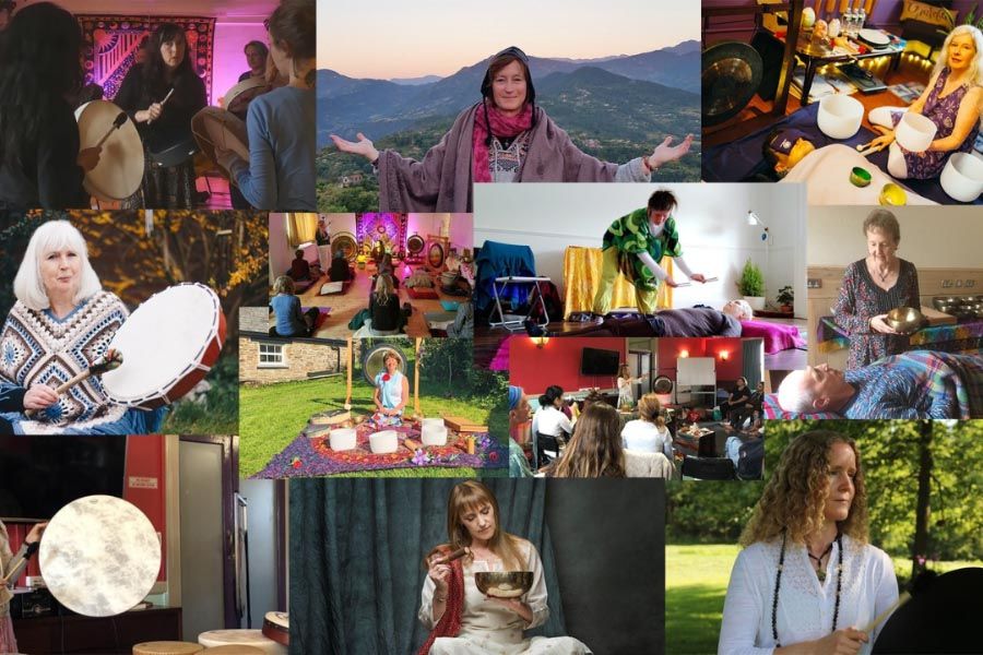 Collage image with the Sound Healing Academy Teachers images